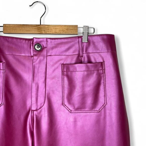Anthropologie by Maeve The Colette Cropped Wide-Leg Faux Leather Pants 18W Rose - Picture 8 of 12